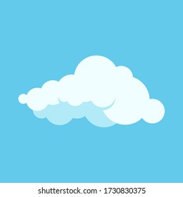 Cloud icon isolated on blue sky background. Cartoon cute fluffy white cloud for sky scene. Vector flat design illustration.. 