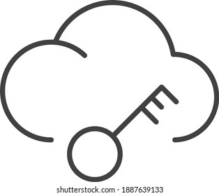 Cloud icon with key, vector line illustration	