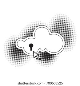 cloud icon with keyhole over black dot pattern-vector drawing