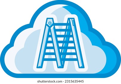 Cloud icon with a ladder symbol, indicating the level of increased capacity and scalability in the cloud. This design can be used as a decorative illustration with a cloud computing theme.