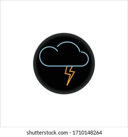 cloud icon with lightning on dark circle, weather, storm, lightning vector illustration
