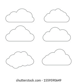Cloud icon in line style. Set of art clouds shape in flat linear style. Outline simple black cloud of sky. Storage solution. Databases, software image