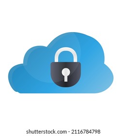 Cloud icon with a lock on a white background, vector illustration