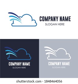 logotipo de icono de nube en estilo de arte de línea. plantilla de logotipo de concepto de almacenamiento de datos de tecnología