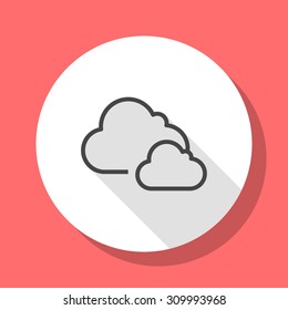 Cloud icon with long shadow ,flat design , thin line style, vector 