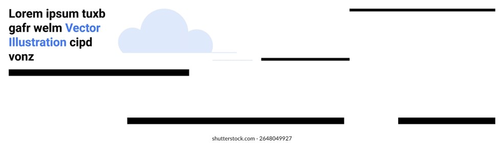 Ícone de nuvem com texto de ipsum lorem e elementos de texto de vetor azul ao lado de linhas horizontais pretas. Ideal para sites, interfaces de aplicativos, artigos técnicos, brochuras, apresentações, mídias sociais
