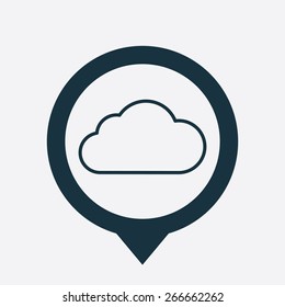cloud icon map pin on white background
