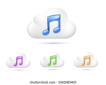 Cloud icon with music symble, Isolated On White Background