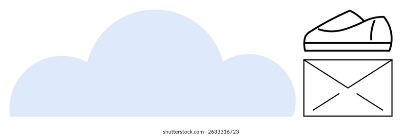 Cloud icon next to an email envelope, symbolizing cloud storage and email services. Ideal for technology, internet, communication, data storage, cloud computing, messaging, and connectivity. Line