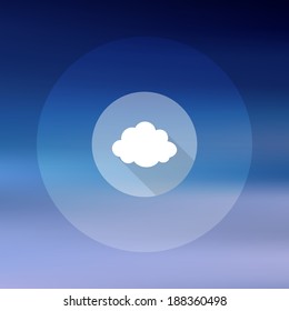 Cloud icon on blurry sky background. Web design