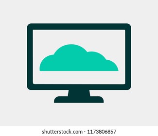 Cloud Icon on Computer Monitor Flat style vector EPS.