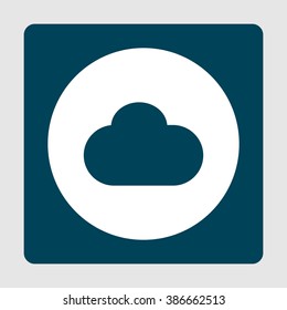 Cloud icon, on white circle background surrounded by blue