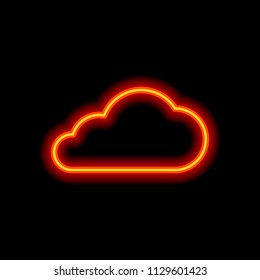 cloud icon. Orange neon style on black background. Light icon