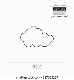 Cloud icon. Overcast weather sign. Meteorology symbol. Linear outline icon. Speech bubble of dotted line. Vector
