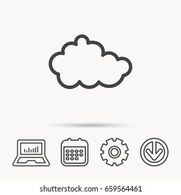 Cloud icon. Overcast weather sign. Meteorology symbol. Notebook, Calendar and Cogwheel signs. Download arrow web icon. Vector