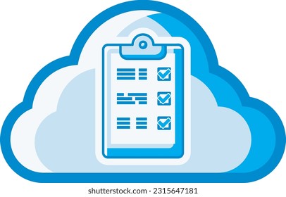 Un icono en la nube con un símbolo de papel que contiene tareas completadas, este diseño puede utilizarse como ilustración decorativa con el tema de la computación en nube.