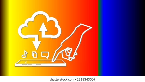 cloud icon phone and hand vector illustration design background