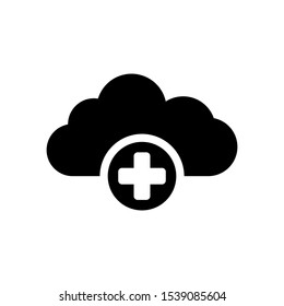 Cloud icon with plus sign, data storage on the cloud
