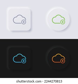 Cloud icon with plus symbol, Multicolor neumorphism button soft UI Design for Web design, Application UI and more, Icon set, Button, Vector.