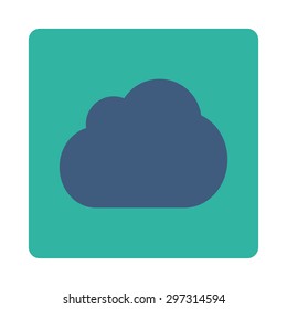 Cloud icon from Primitive Buttons OverColor Set. This rounded square flat button is drawn with cobalt and cyan colors on a white background.