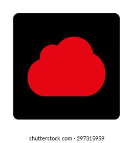 Cloud icon from Primitive Buttons OverColor Set. This rounded square flat button is drawn with intensive red and black colors on a white background.