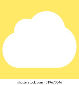 Cloud icon from Primitive Set. This isolated flat symbol is drawn with white color on a yellow background, angles are rounded.