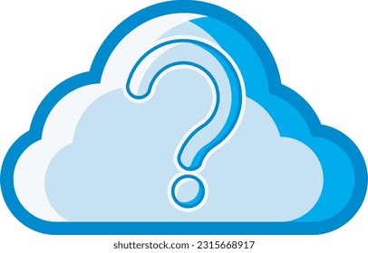 Cloud icon with a question mark shape, depicting a question or problem solving via cloud computing. This design can be used as a decorative illustration with a cloud computing theme.