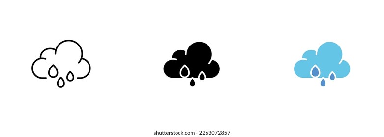 Cloud icon with rain. Weather forecast, precipitation level, high humidity. Vector set of icons in line, black and colorful styles isolated on white background.