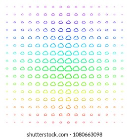 Cloud icon rainbow colored halftone pattern. Vector cloud shapes organized into halftone grid with vertical spectral gradient. Designed for backgrounds, covers and abstraction compositions.