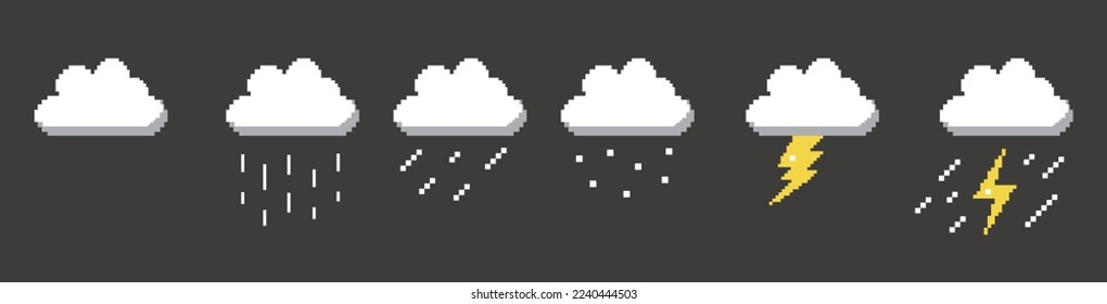 Cloud-Symbol. stellt das Wetter dar. Cloud-Symbole für Regenwolken, heftigen Regen, Schnee und Stürme.
