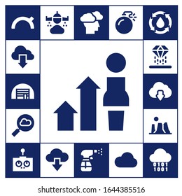 cloud icon set. 17 filled cloud icons.  Simple modern icons such as: Evening, Cloud, Storage, Development, computing, Hologram, download, Canyon, Remote control, Rain