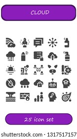 cloud icon set. 25 filled cloud icons.  Simple modern icons about  - Rainbow, Startup, Conversation, Networking, Spray, Binary, Server, Cloud, Sunrise, Bubbles, Network, Filter