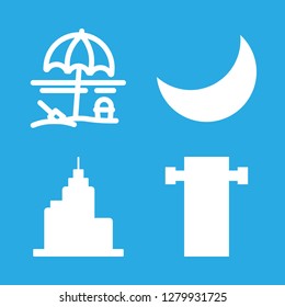 cloud icon set about road, moon, tower and beach vector set