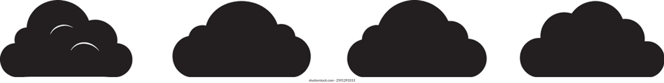 Cloud Icon Set, Black Silhouette Vector Illustration Isolated on White Background