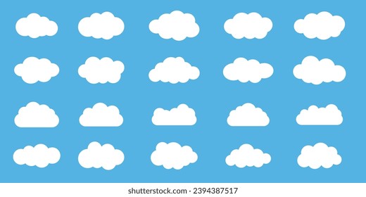 Cloud icon. Set of clouds. Clouds set isolated on a blue background. Vector illustration.