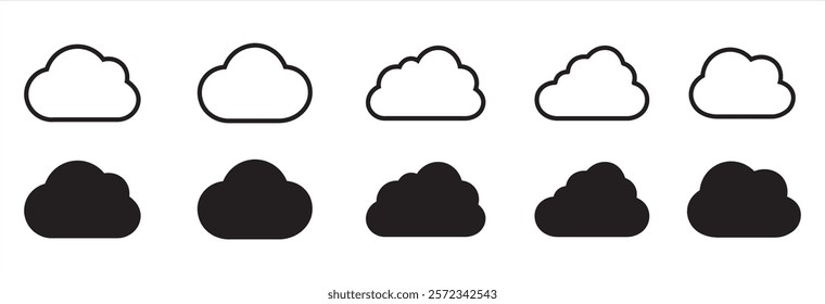 Cloud icon set with different style. Cloud icon line and flat. Cloud icon sign and symbol. Cloud icon for apps and website. Vector illustration.