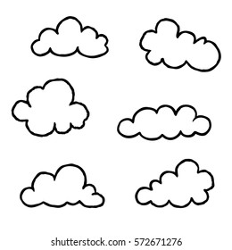 Cloud Icon Set. Doodle Line Art Weather Sign Illustration