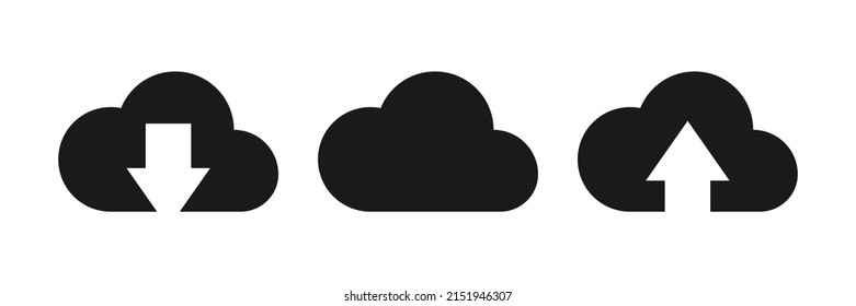 Cloud icon set. Download and upload to the cloud. Vector illustration