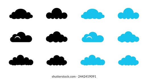 Cloud icon set. Cloud flat and black icon set on white background. Vector illustration