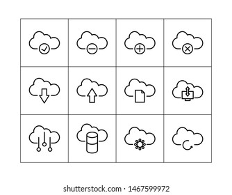 cloud icon. Set of cloud icons. communications icons. contact us icons. black line vector