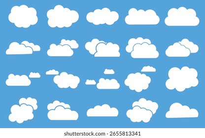 Ícone de nuvem Definir - Elementos isolados em planos de fundo azul e transparente.