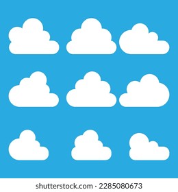 cloud icon set logo silhouette illustration vector. white isolated on blue background