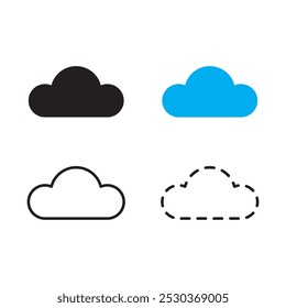 Ícone de nuvem definido. Símbolos de nuvem minimalistas. Designs sólidos, contornos e tracejados. Coleção de gráficos vetoriais.