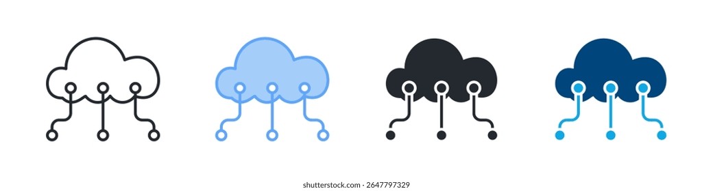 Ícone De Nuvem Definir Vários Estilos. Projetado Em Contorno, Azul, Glifo, Tom Duplo