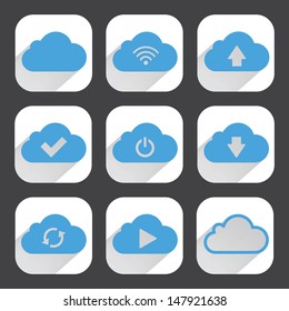 Cloud icon set on black background. Vector illustration for your cloud service.