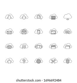 Esquema del conjunto de iconos de nube sobre blanco