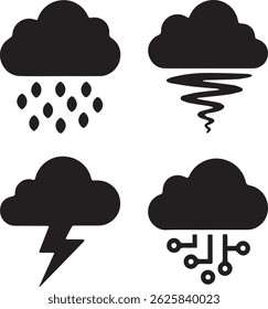 Ilustración de silueta de conjunto de iconos de nube, conjunto de logotipos de nube, 