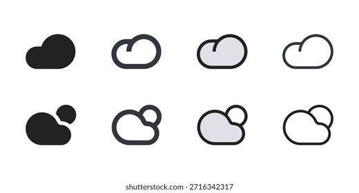 Conjunto de iconos de nube para el cielo Clima Atmósfera Pronóstico Medio ambiente Naturaleza Clima Diseño aireado y abstracto