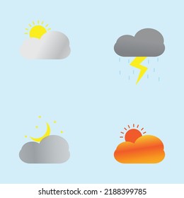 cloud icon set at sunrise, rain, night and sunset