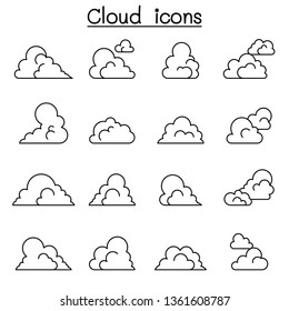 Cloud icon set in thin line style